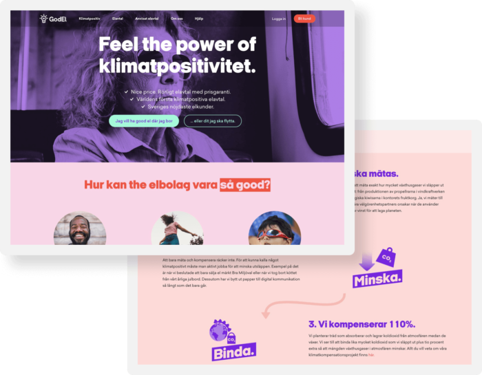 2 webbsidor på Godels webbplats