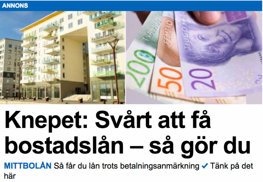 En ”artikel” inbakad i aftonbladets.se flöde.