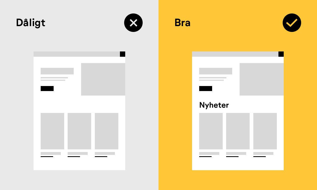 Ett dåligt och bra exempel på beskrivande rubriker och etiketter