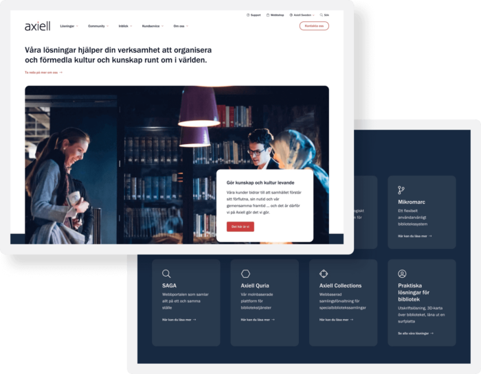 2 webbsidor av axiells webbplats