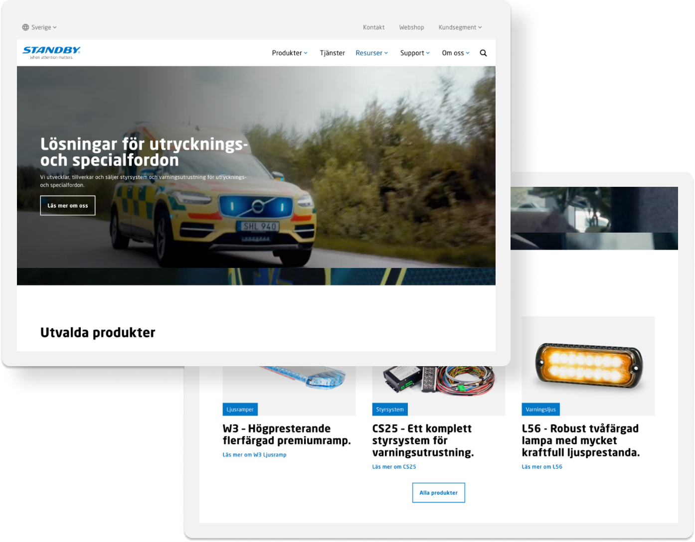 2 webbsidor på Standby groups webbplats