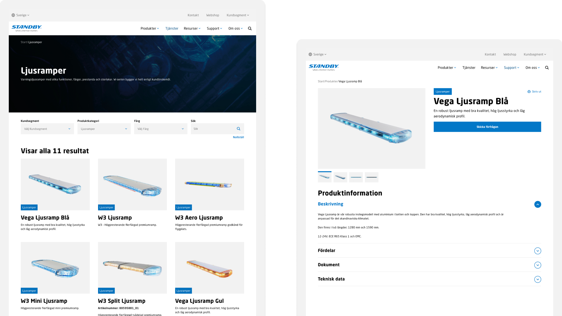 2 webbsidor på Standby groups webbplats